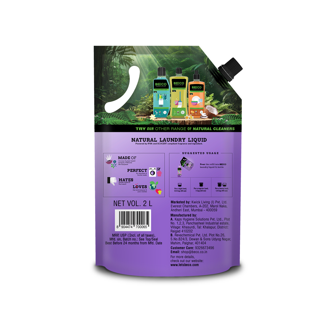 Natural Laundry Cleaner Liquid Refill | Front Load - 2 litre