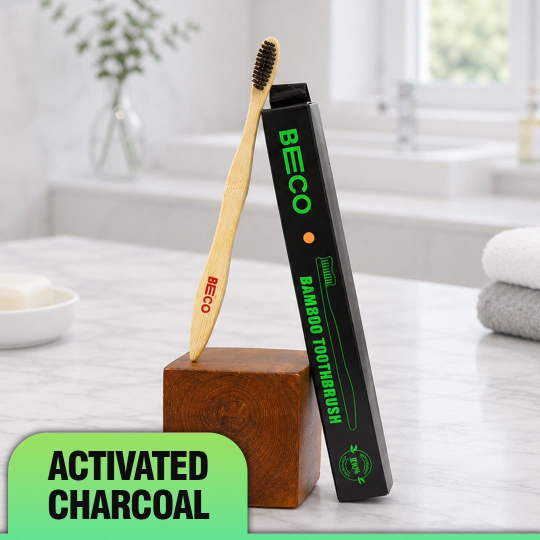 Bamboo Toothbrush with Activated Charcoal Bristles, Single